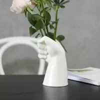 此时此室陶瓷花瓶创意手造型家用客厅简约插花摆件白色花盆栽花器 三维工匠 乳白色两只套装一高一矮