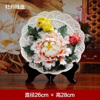 三维工匠陶瓷手工牡丹花挂盘艺术摆件 新中式客厅装饰工艺品乔迁新居礼品 三维 D54-22B莲花挂盘[每一朵花都是手工捏制