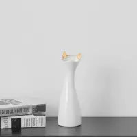 北欧猫耳陶瓷小花瓶摆件现代简约家居电视柜创意水培小清新插花器 三维工匠 大号亮黑耳花瓶