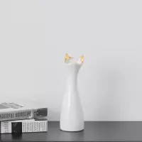 北欧猫耳陶瓷小花瓶摆件现代简约家居电视柜创意水培小清新插花器 三维工匠 小号哑光白耳花瓶