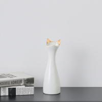 北欧猫耳陶瓷小花瓶摆件现代简约家居电视柜创意水培小清新插花器 三维工匠 小号轻奢绿猫耳花瓶