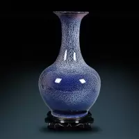 景德镇陶瓷窑变蓝色花瓶插花新中式家居装饰品瓷瓶客厅摆件工艺品 三维工匠 赏瓶不带底座