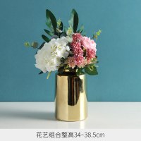 北欧简约电镀金色轻奢假花陶瓷花瓶摆件客厅家居餐桌插花摆设 三维工匠 软装组合花艺套餐8