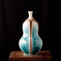 景德镇陶瓷器仿古窑变冰裂釉花瓶创意家居装饰品客厅摆件 三维工匠 天蓝色水滴瓶单个