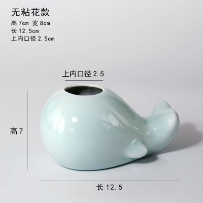 景德镇陶瓷创意花器海豚造型儿童家用多肉花盆禅意装饰插花摆件 三维工匠 天蓝-小号