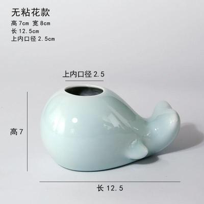 景德镇陶瓷创意花器海豚造型儿童家用多肉花盆禅意装饰插花摆件 三维工匠 无拈花款