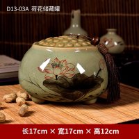 新中式客厅博古架摆件 家居酒柜禅意装饰品陶瓷创意实用礼品 三维工匠 D13-16A爱莲储藏罐小号[礼盒装]