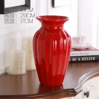 北欧陶瓷红色花瓶简约新婚喜庆摆件家居装饰客厅玄关餐桌插花花器 三维工匠 红色八角大号花瓶