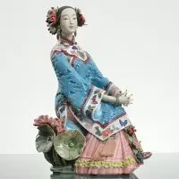 石湾陶瓷工艺品客厅玄关酒柜装饰仕女摆件家居饰品新中式创意礼品 三维工匠 秋礼盒收藏证书+顺丰+布垫