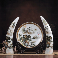 景德镇陶瓷花瓶三件套摆件现代时尚家居装饰客厅博古架台面大中号 三维工匠 大号清溪渔樂象牙三件套