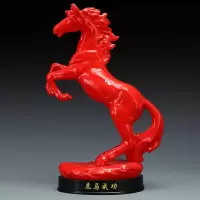 家居陶瓷生肖马摆件红色立马成功客厅办公室装饰工艺品摆设 三维工匠 底座字体可免费定制