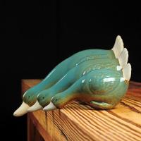 陶瓷鸭子摆件吸水鸭创意家居饰品装饰工艺品花园庭院水景鱼池造景 三维工匠 A造型---绿色(一套三个)