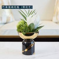 三维工匠欧式轻奢陶瓷花瓶摆件玄关花艺客厅家居样板房装饰品实用插花花 竹青莲绮整体花艺花瓶+长方形款纸巾盒+托盘+小号新金
