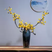 新中式陶瓷流釉花瓶摆件客厅插花餐桌花电视柜玄关干花家居装饰品 三维工匠 流釉花瓶+黄腊梅2支店铺