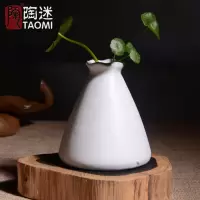 粗陶花瓶复古手工日式花插陶瓷茶具摆件中式陶艺小花瓶 三维工匠 长青黑色