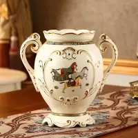 欧式陶瓷花瓶摆件客厅电视柜角几插花干花美式餐桌家居装饰品 三维工匠 豪华3件套