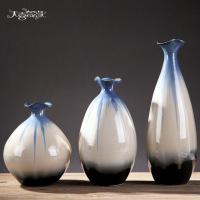 景德镇创意陶瓷插花瓶 现代简约客厅餐桌家居电视酒柜装饰品摆件 三维工匠 湛蓝山水小号3件套(不含花)