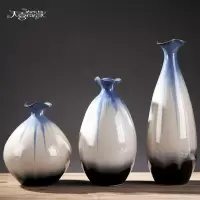 景德镇创意陶瓷插花瓶 现代简约客厅餐桌家居电视酒柜装饰品摆件 三维工匠 湛蓝山水小号3件套(不含花)