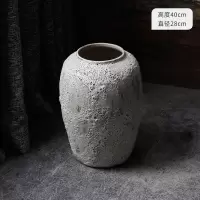 景德镇北欧简约粗陶罐客厅插花摆件落地花瓶陶瓷复古干花装饰摆件 三维工匠 [套装]02中号+禅意干花组合