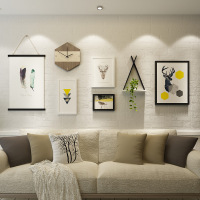 客厅墙面装饰挂件北欧餐厅房间墙壁挂饰ins创意背景墙上壁饰墙饰 三维工匠 D款鹿表黑白画框
