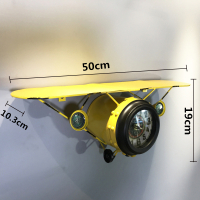 复古铁艺飞机挂钟壁挂创意置物架儿童房壁饰挂钩做旧工业风钟表 三维工匠 中号黄