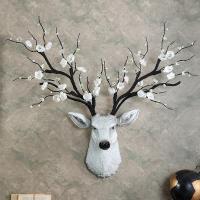 欧式鹿头壁挂壁饰客厅电视背景玄关墙面装饰挂件墙上墙壁挂饰 三维工匠 高雅灰色带白色花