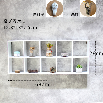 复古乡村壁饰收纳陈列架展示柜可悬挂咖啡厅卧室墙面装饰品创意 三维工匠 蓝色空10格带背板送钉