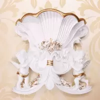 欧式复古壁饰天使壁挂美式墙面上装饰品花瓶花盆花篮客厅墙壁挂件 三维工匠 C蝶舞莺啼盆+雪顶大红126朵
