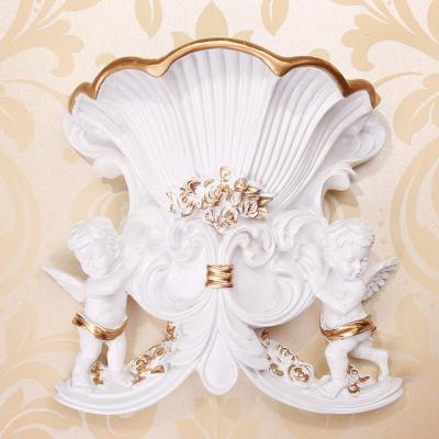 欧式复古壁饰天使壁挂美式墙面上装饰品花瓶花盆花篮客厅墙壁挂件 三维工匠 A描金天使不含花
