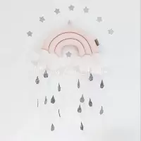 ins北欧彩虹云朵雨滴挂件布艺壁饰床幔帐篷配饰摄影拍照背景装饰 三维工匠 粉色彩虹雨滴挂件30*35cm