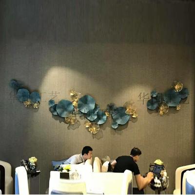 铁艺荷叶壁饰荷花壁挂现代轻奢沙发背景墙装饰样板房软装墙挂饰品 三维工匠 150*45cm