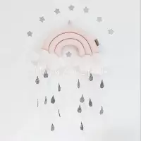 ins北欧彩虹云朵雨滴挂件布艺壁饰床幔帐篷配饰摄影拍照背景装饰 三维工匠 [黄色]彩虹雨滴挂件30*35cm