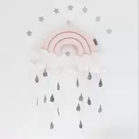 ins北欧彩虹云朵雨滴挂件布艺壁饰床幔帐篷配饰摄影拍照背景装饰 三维工匠 灰色彩虹雨滴挂件30*35cm