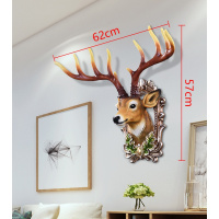欧式鹿头壁挂壁饰复古创意酒吧玄关背景墙立体装饰品挂件 三维工匠 荣华富贵鹿全彩高66厘米宽62