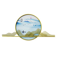 铁艺新中式金属客厅酒店餐厅茶室玄关墙面壁挂墙饰挂件壁饰装饰画 三维工匠 意境800高度*1600长度