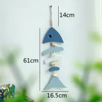 地中海风格木质蓝白鱼串挂件海洋风家居装饰品蓝白小鱼墙壁饰挂饰 三维工匠 小号贝壳鱼串