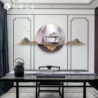 新中式山水客厅墙面装饰沙发背景墙饰餐厅3d立体壁挂墙上装饰挂件 三维工匠 恬静悠然金70*170cm带灯光壁饰