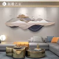 轻奢现代客厅沙发背景墙面装饰品3d立体创意金属迎客松壁饰挂件 三维工匠 飞云之志(银)60*170