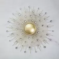 玄关铁艺太阳镜子壁饰壁挂件客厅背景墙挂饰样板房软装轻奢装饰品 三维工匠 A直径50CM