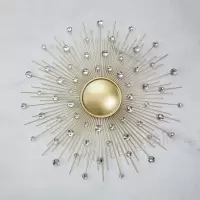 玄关铁艺太阳镜子壁饰壁挂件客厅背景墙挂饰样板房软装轻奢装饰品 三维工匠 A直径60CM