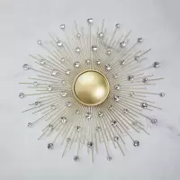 玄关铁艺太阳镜子壁饰壁挂件客厅背景墙挂饰样板房软装轻奢装饰品 三维工匠 A直径100CM