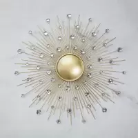 玄关铁艺太阳镜子壁饰壁挂件客厅背景墙挂饰样板房软装轻奢装饰品 三维工匠 A直径90CM