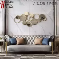 现代轻奢墙面装饰餐厅客厅背景墙挂件玄关金属壁饰创意圆镜子壁挂 三维工匠 150*70cm玫瑰金