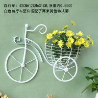 田园创意墙上铁艺自行车花篮壁挂壁饰餐厅墙面装饰品客厅墙壁挂饰 三维工匠 白色车+蓝色花