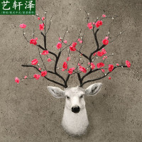 北欧家居仿真鹿头壁挂墙面装饰欧式创意电视背景墙饰插花艺术装饰 三维工匠 古铜色鹿头D古铜色带红花壁饰