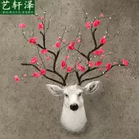 北欧家居仿真鹿头壁挂墙面装饰欧式创意电视背景墙饰插花艺术装饰 三维工匠 古铜色鹿头D古铜色带红花壁饰