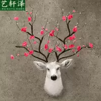 北欧家居仿真鹿头壁挂墙面装饰欧式创意电视背景墙饰插花艺术装饰 三维工匠 白色鹿头A白色带红花壁饰