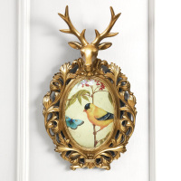 美式欧式鹿头壁挂树脂壁饰客厅电视背景墙玄关装饰北欧动物头挂件 三维工匠 蓝鸟鹿头(48*30cm)