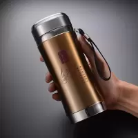 宜兴大容量纯手工紫砂杯陶瓷茶杯带盖内胆过滤男士保温水杯子礼品 三维工匠 香槟金吊带款紫砂350泡沫包装