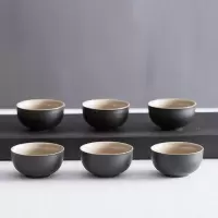 黑白陶瓷品茗杯套装日式主人杯个功夫茶杯茶具单杯小号6只装家用 三维工匠 《黑》陶小圆杯*6只